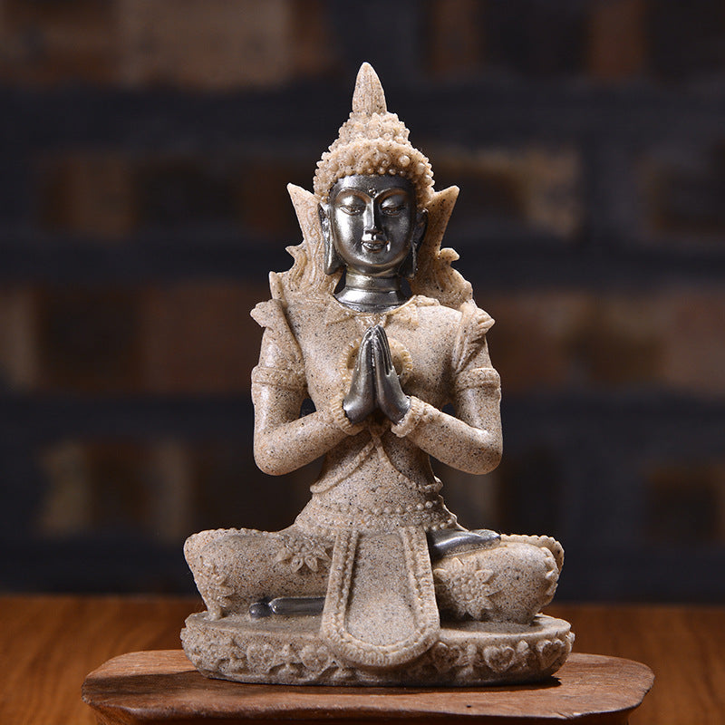 Home Sandstone Small Sitting Buddha Resin Crafts Ornaments