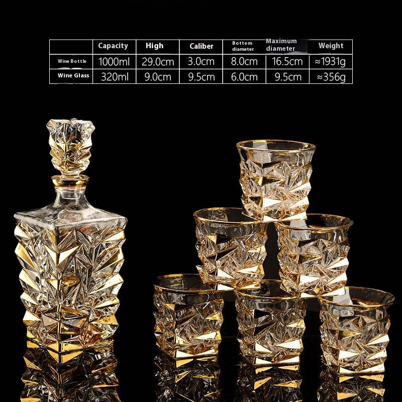 🎁 Luxury Gold Whiskey Shot Glass Wine Bottle Stainless Steel Rotating Cup Holder Gift Set Crystal Glass Wine Glass (100% off)