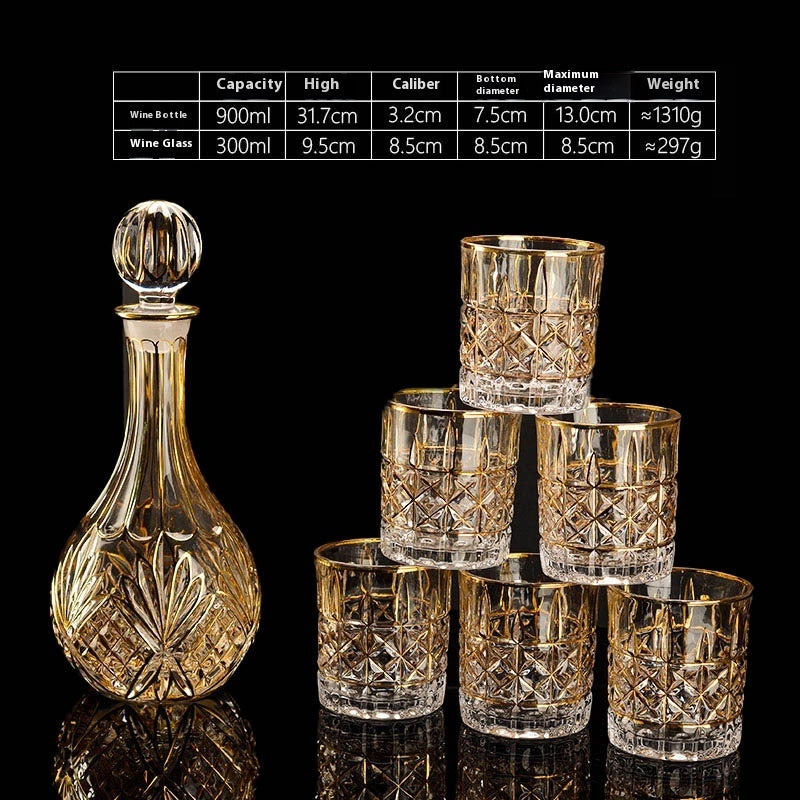 🎁 Luxury Gold Whiskey Shot Glass Wine Bottle Stainless Steel Rotating Cup Holder Gift Set Crystal Glass Wine Glass (100% off)