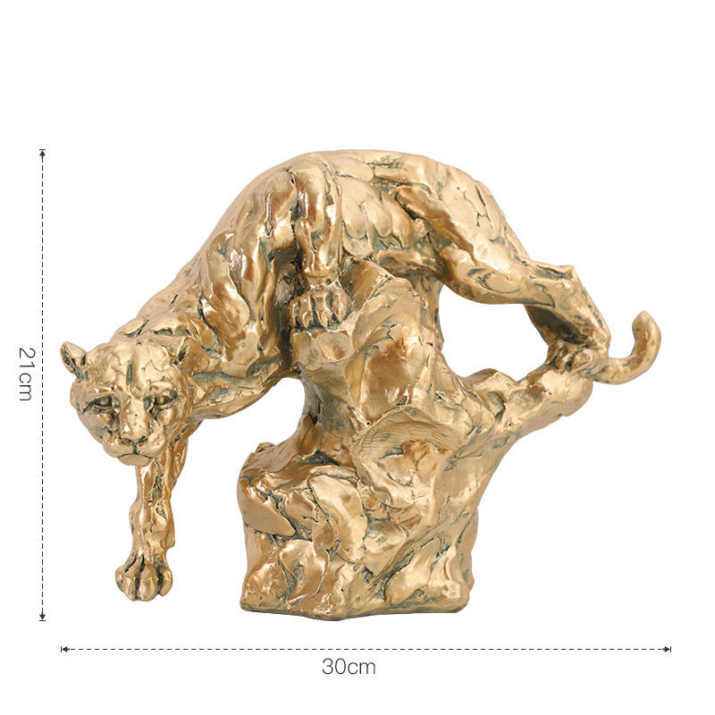 🎁 Abstract Gold Panther Sculpture Geometric Resin Leopard Statue Home Office (100% off)