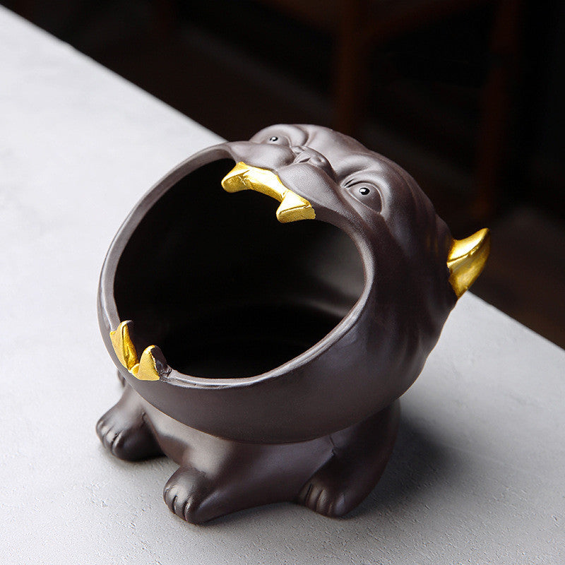 Ceramic Ashtray With Purple Sand And Gold Ashtray