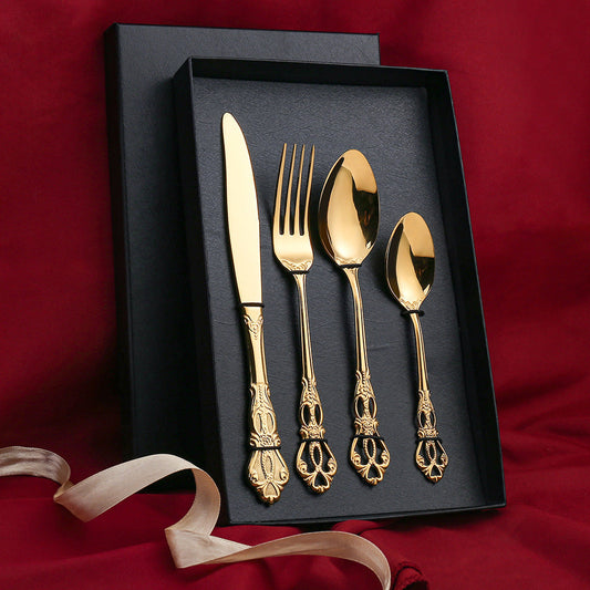 🎁 Stainless Steel Western Food Tableware Set Steak Knife And Fork Gift Box Steak Knife, Fork And Spoon (100% off)