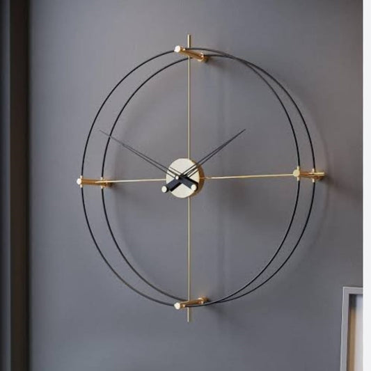 Black Double Pipe Clock With Golden Strings 24*24