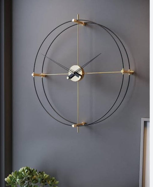 Black Double Pipe Clock With Golden Strings 24*24