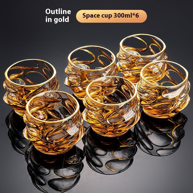 🎁 Luxury Gold Whiskey Shot Glass Wine Bottle Stainless Steel Rotating Cup Holder Gift Set Crystal Glass Wine Glass (100% off)