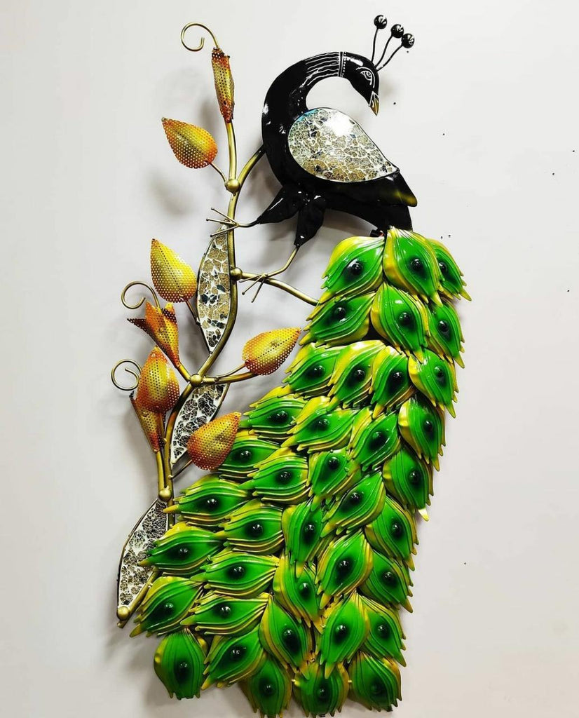 LuxenHome 29.5-Inch H Peacock Metal and Glass Outdoor Wall Decor
