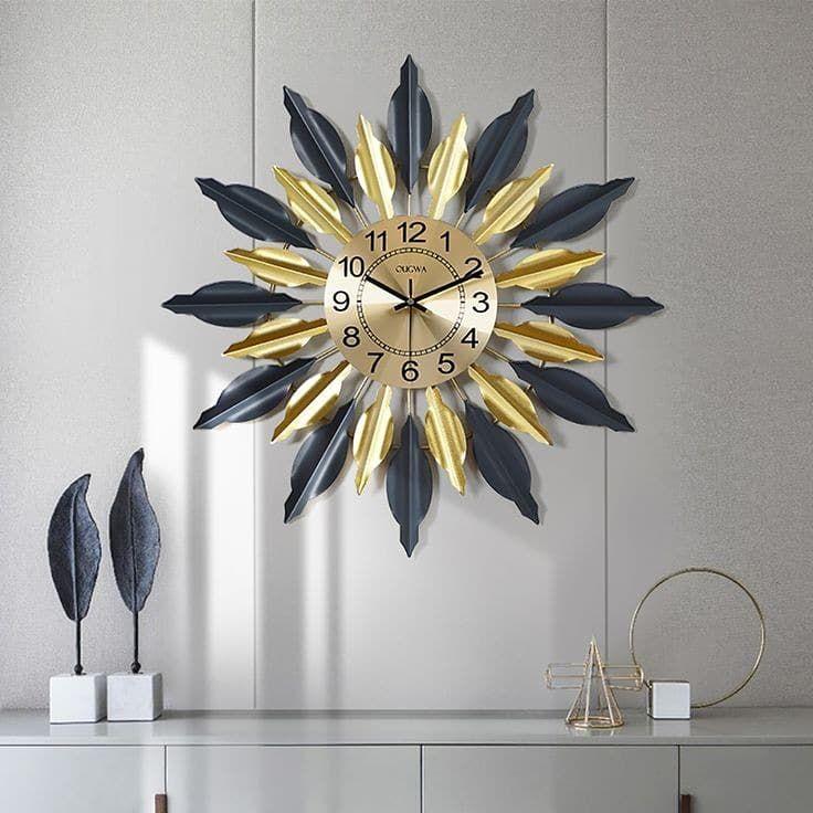 Golden Black Leaf Clock 24*24