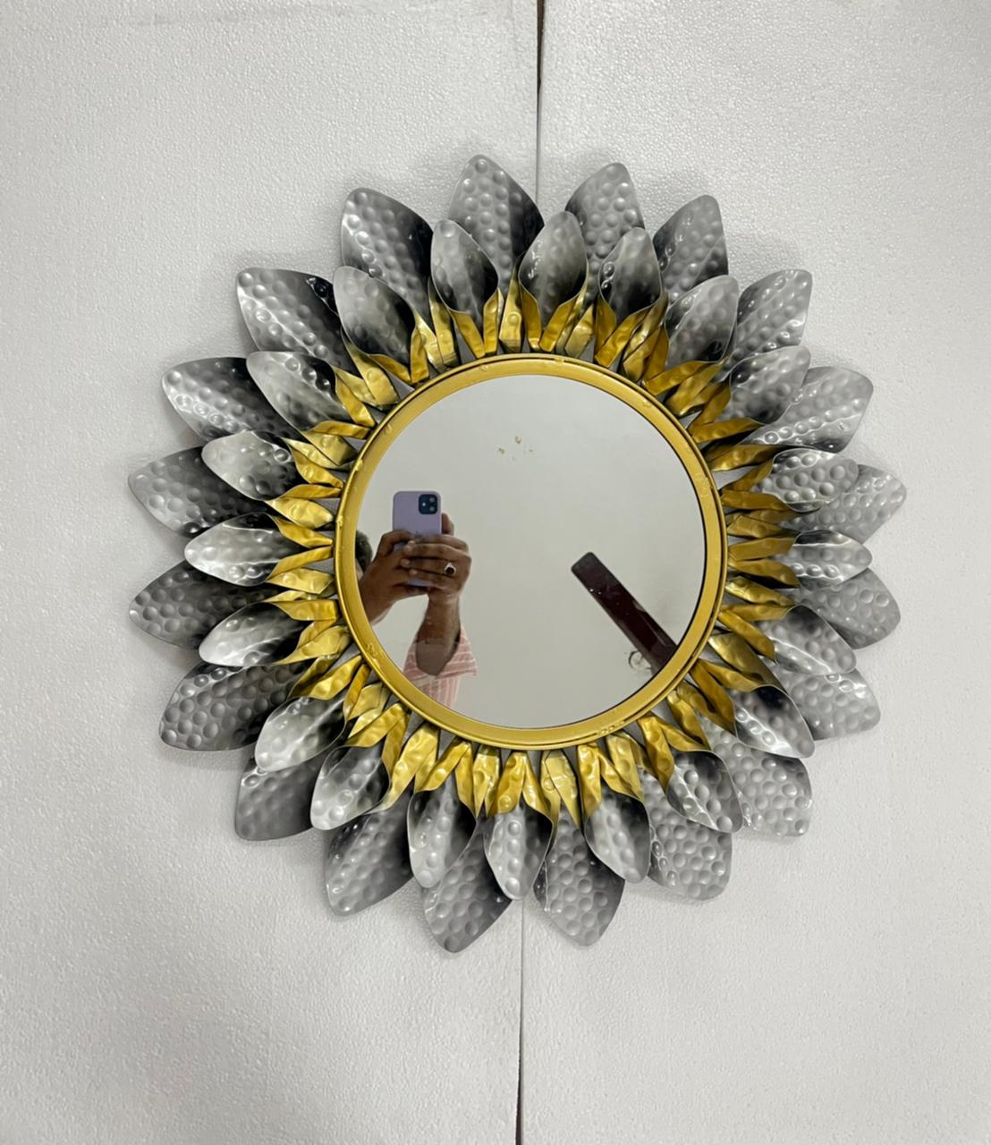 Golden Grey Leaf Mirror 24*24