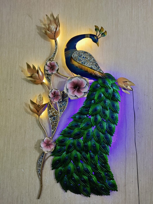 Peacock On Periwinkle Flower 53*32