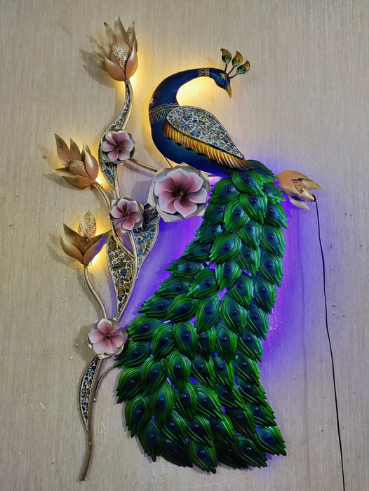 Peacock On Periwinkle Flower 53*32