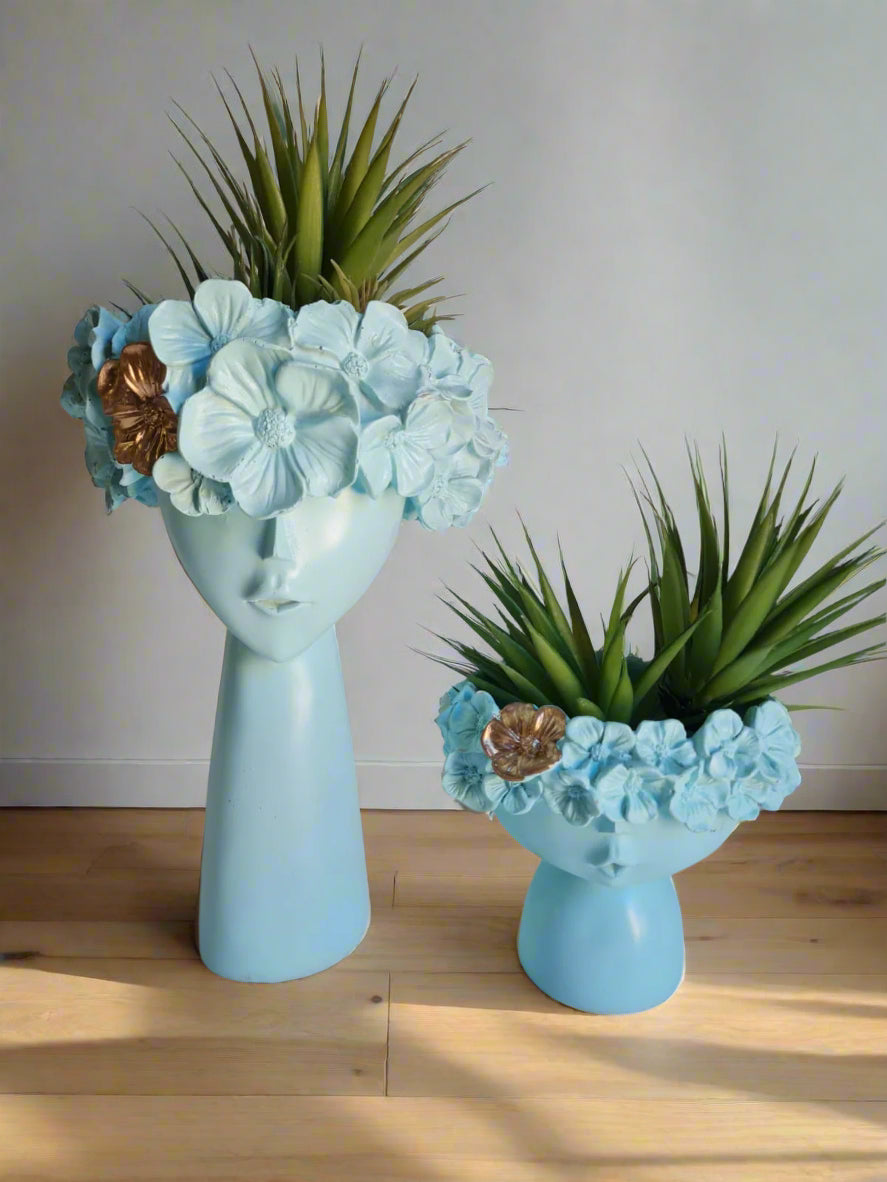 Polyresin sky blue Dolls Planters 7*12 — V Home Decor