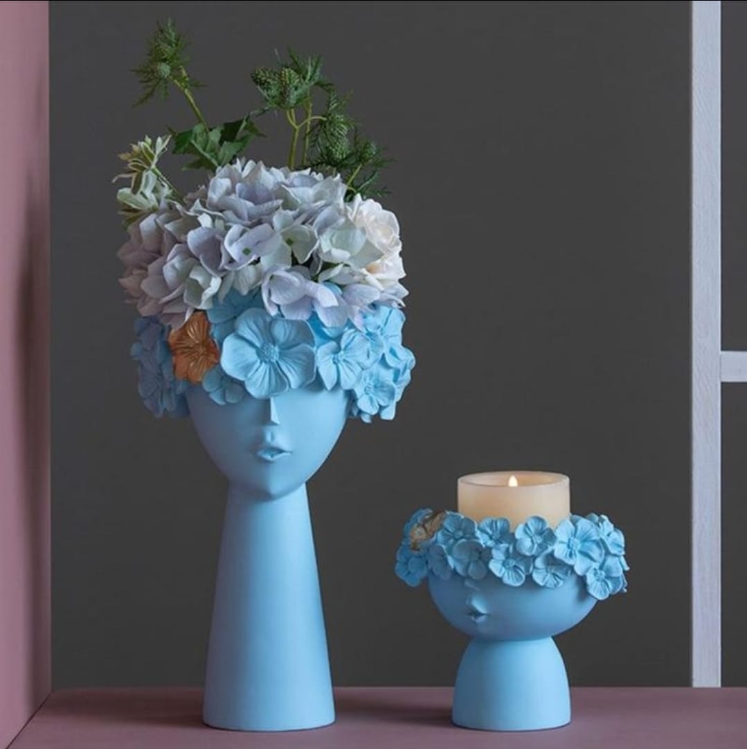 Polyresin Blue Dolls Planters 7*12