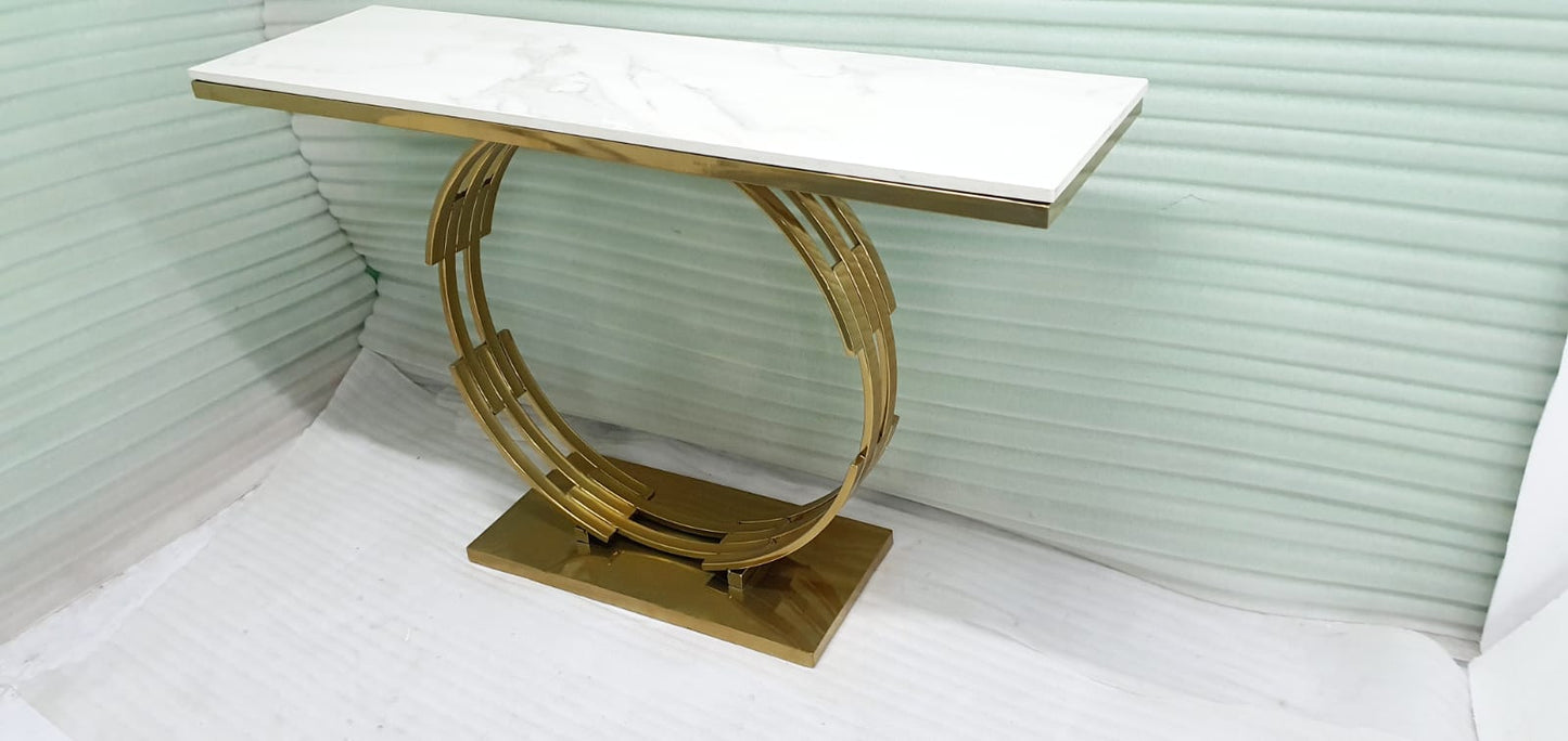 Stainless Steel Console Table In White Marble  30*16*36