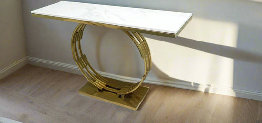 Stainless Steel Console Table In White Marble  30*16*36