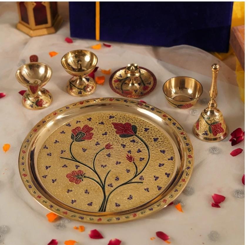 Meena Work Brass Pooja Thali