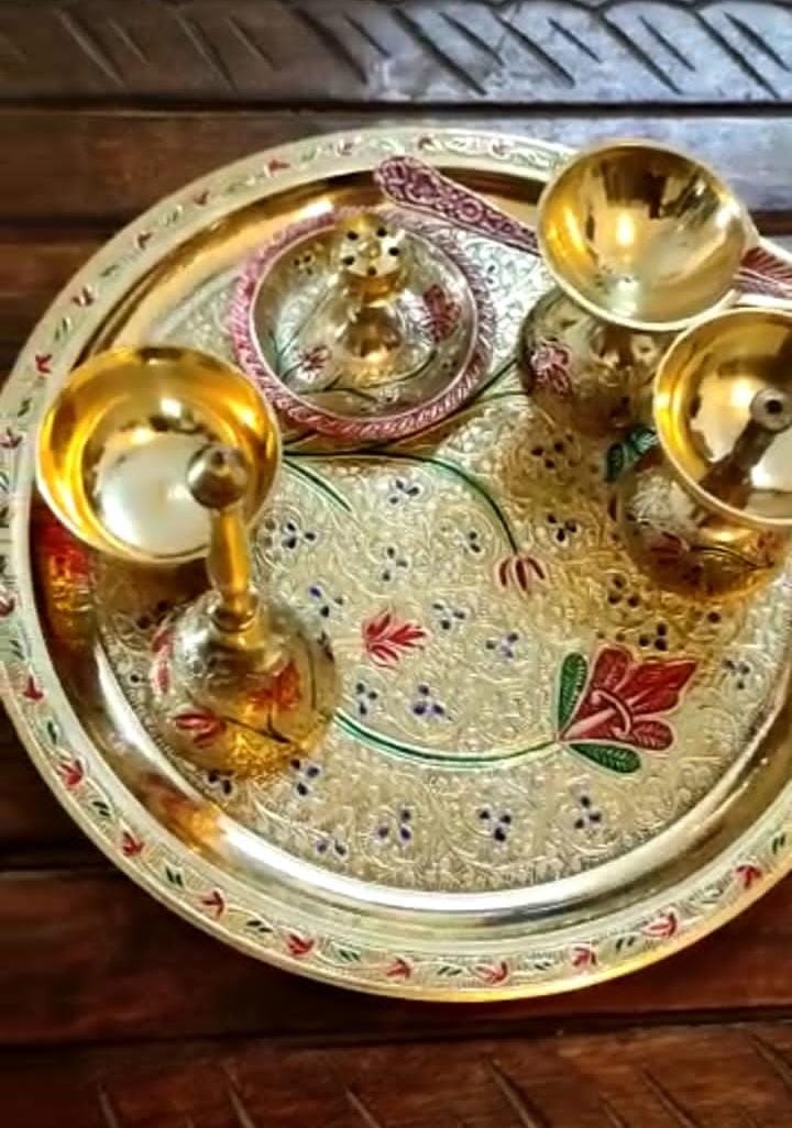 Meena Work Brass Pooja Thali