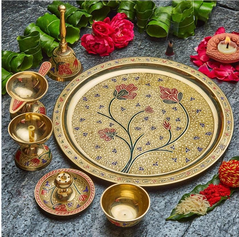 Meena Work Brass Pooja Thali